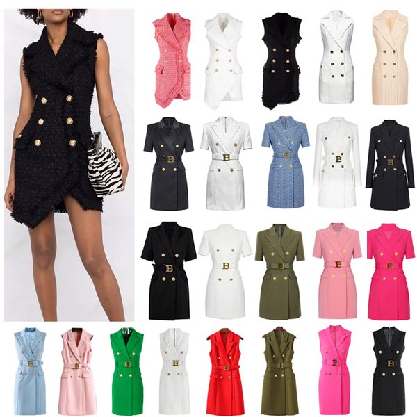 Vestidos de trabajo para mujer Ropa de diseñador de lujo Moda Vestidos de oficina elegantes Traje Chaqueta Falda con hebilla grande Cinturón Traje de negocios S-XXXL