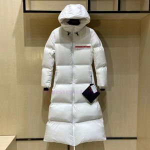 Dames X-lange donsjassen designer hoodie pufferjack wit dames winter warm over de knie gewatteerde jas dames verdikte parka's mode luxe klassiek bovenkleding