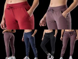 Womens Yoga Stof Nakedfeel Workout Sport Joggers Broek Dames Taille Trekkoord Fitness Hardloop Zweetbroek met twee zijpocke2033117