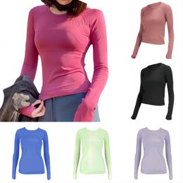 Yoga Femme à manches longues Couleur unie solide rapide Séchante Sports Sports Fitness Workout Gym Gym T-shirt Femelle Outdoor Athletic 2.0