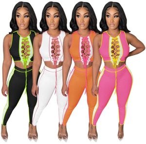 Piece Womentwo Sets Summer Designer Fashion Women039s Round Neck Multi Color Color Assorting Pit Strip Strip Vest Leggings Sui8684391