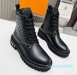 Wonder Flat Combat Boots ritssluiting Martin Enkel glad kalfsleer met inscriptie en canvas winterlaars