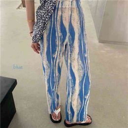 Wonder Tie Dye pantalones de pierna ancha pantalones de verano elásticos de cintura alta sueltos acanalados ropa de calle coreana 210510