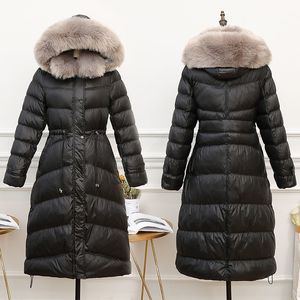 Merveille Blanc Duvet de Canard Veste Femmes Manteau D'hiver Coréen Col De Fourrure À Capuche Puffer Chaud Parka Abrigos 210510