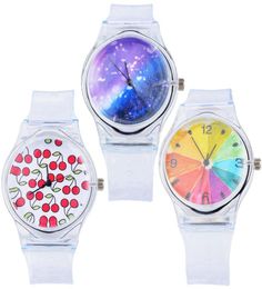 Merveilleux fruit étoilé Sky Printing Enfants Enfants Jelly Candy Candy Transparent PVC Plastique Montre des étudiants de mode Gift entier Lady1781509