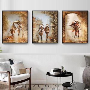 Merveilleux amour romantique Couple avec Umbre promenade toile peinture Graffiti tatouage impressions mur Art photo pour salon