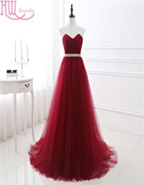 Prachtige echte Po Burgundy Long Prom -jurken 2017 Sweetheart goedkope prom jurken avondkleding in stock formele vrouwen feestjurk2416038