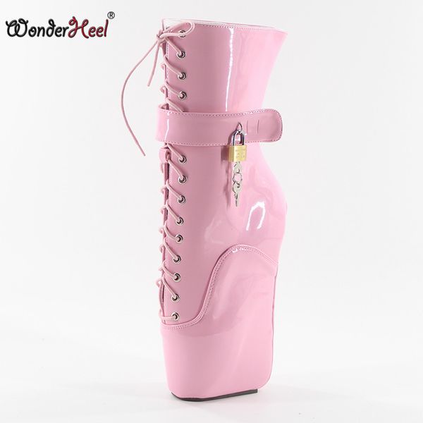 Wonderheel nouveau 18cm wedges talon en cuir verni à lacets cadenas à la cheville bottes de ballet sexy femmes fétiches sexy bottes de ballet