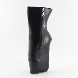 Wonderheel nouvelles bottes de ballet courtes à talon compensé de 7 "avec des bottines de ballet fétichistes sexy avec fermeture à glissière noir mat
