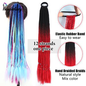 Traines de la queue de cheval Wonderlady Extensions Synthétique tresser les cheveux 2 Packs Crochet Traids avec une bande élastique 24 