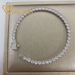 Wong Rain 100% 925 Sterling Silver 3 3 MM Créé Moissanite Gemstone Bangle Charm Bracelet De Mariage Fine Jewelry Whole CX200288O