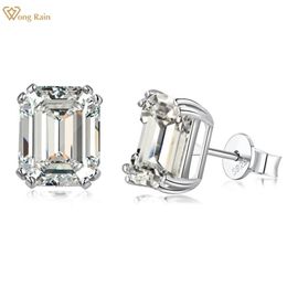 Wong Rain 100% 925 argent Sterling taille émeraude 4CT diamants à haute teneur en carbone boucles d'oreilles boucles d'oreilles de mariage bijoux goutte 240112