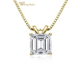Wong Rain 100 925 Sterling Silver Emerald Cut Créé Moissanite Diamonds Gemstone Pendentif Collier Fiançailles Fine Jewelry Y01262741692