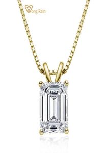 Wong Rain 100 925 Sterling Silver Emerald Cut Created Moissanite Diamonds edelsteen hanger ketting verloving Fijne sieraden Y01266419591