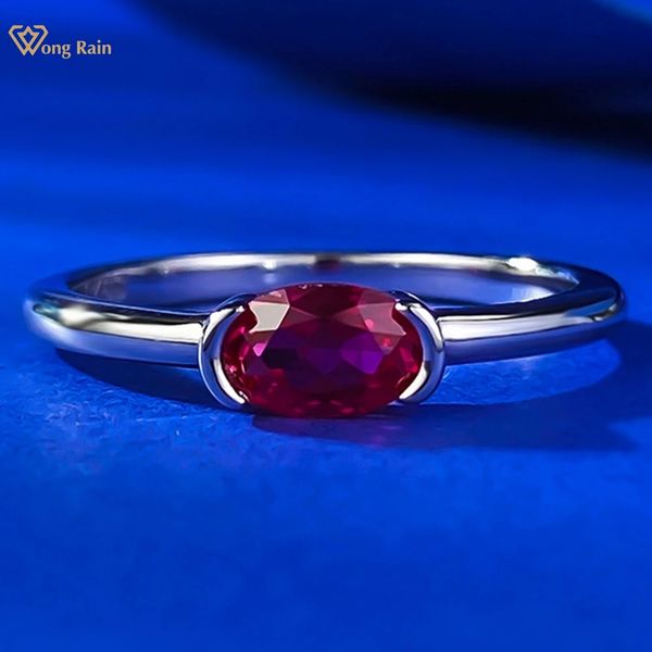 Wong Rain 100% 925 Corte ovalado de plata esterlina 4*6 mm Sapphire Ruby Gemstone Fiesta de bodas Fine Jewelry Ring para mujeres al por mayor 240523