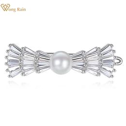 Wong Rain 100 925 Sterling Silver Pearl Lab Sapphire Gemstone Sparkling Barrettes pour femmes cheveux bijoux filles cadeaux en gros 240311