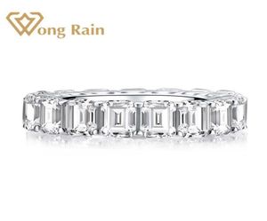 Wong Rain 925 Sterling Silver Emerald Cut Créé Moisanite Gemstone Diamonds Mariage Anneau de fiançailles Fine Bijoux entier Y1126344290