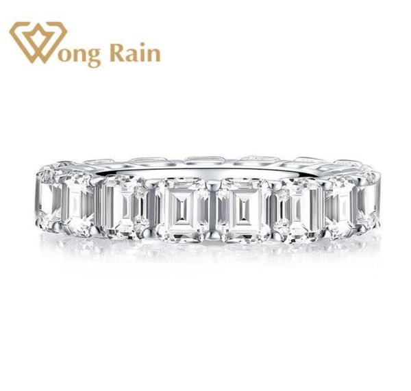 Wong Rain Anillo de compromiso de boda con diamantes de piedras preciosas de moissanita creado con corte esmeralda de plata de ley 925, joyería fina entera Y1127451302