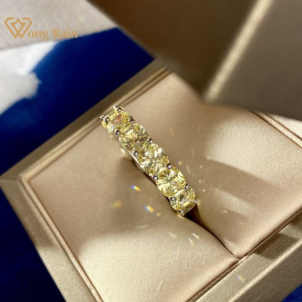 Wong Rain 925 Plata de ley amarillo creado Moissanite diamantes piedras preciosas boda banda anillo de compromiso joyería fina al por mayor Y0122