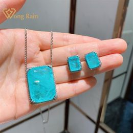 Wong Rain luxe 100% 925 argent Sterling Paraiba Tourmaline pierres précieuses boucles d'oreilles pendentif collier bijoux de mariage ensembles entier Q122927