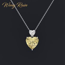 Wong Rain Romantic 100% 925 Sterling Zilver Liefde Hart Moissanite Citrien Sapphire Gemstone Hanger Ketting Sieraden Groothandel Q0531