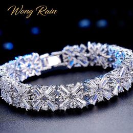 Wong Rain Romantique Mignon 100% 925 Sterling Silver Créé Moissanite Gemstone Birthstone Bangle Cuff Bracelets Bijoux En Gros CX200623
