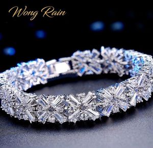 Wong Rain romantique mignon 100 925 argent Sterling créé Moissanite pierre précieuse pierre de naissance bracelet manchette Bracelets bijoux entier CX7871718