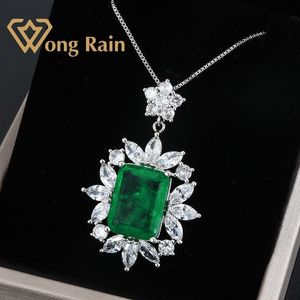 Wong Rain Vintage 100% 925 Sterling Zilver Gemaakt Moissanite Emerald Gemstone Bruiloft Hangende Ketting Fijne Sieraden Groothandel LJ201009