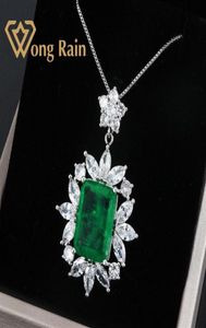 Wong Rain Vintage 100 925 Sterling Silver Created Moissanite Emerald Gemstone bruiloft Handhals ketting Fijne sieraden Hele LJ201005755479