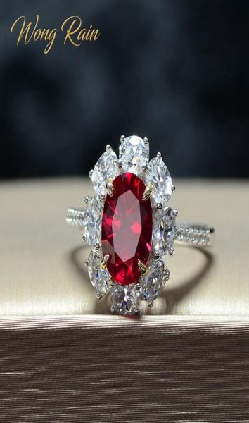Wong Rain Vintage 100 925 STERLING Silver Créé Moisanite Ruby Gemstone Wedding Engagement Ring Fine Bijoux Cadeau Y17713209