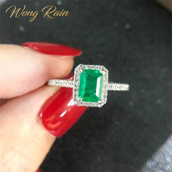 Wong Rain Vintage 925 Plata de ley Esmeralda Diamantes Piedra preciosa Anillo de compromiso de boda Joyería fina Venta al por mayor Gota 211217