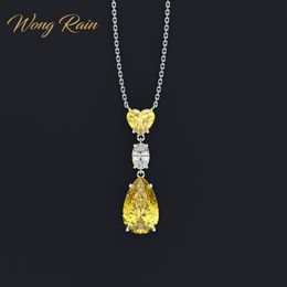 Wong Rain Vintage 925 Sterling Silver Water Drop Poire Coeur Créé Moissanite Gemstone Pendentif Collier Fine Jewelry Wholesale Q0531