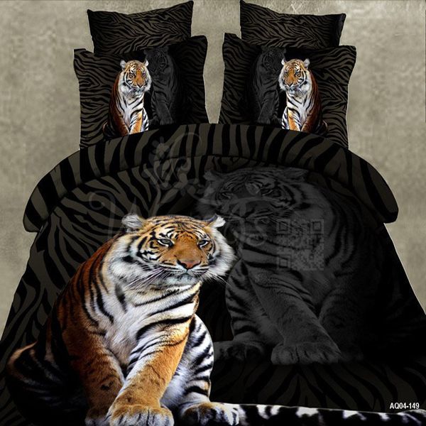 Wongs Literie Marque 3D Ensembles de literie de bande dessinée Tigre Animal Housse de couette Linge de lit noir Double Reine King Size 3 / 4PCS Y200111