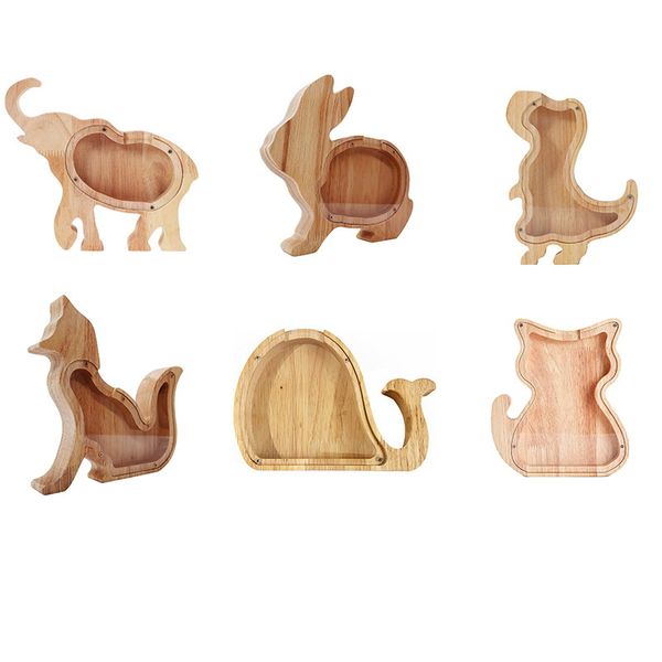 Boîte à pièces en bois Design Animal, boîte à pièces de monnaie pouvant voir un don, tirelire transparente, décor de bureau, cadeau créatif D240120