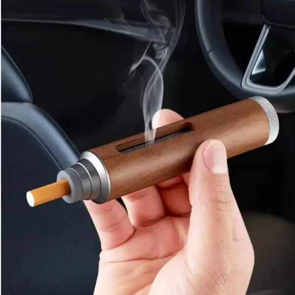 Cenicero de madera de bolsillo, bandeja para cenizas de cigarros, cubierta de hollín, Cenicero portátil para accesorios para fumar en coche con bolsa de terciopelo y cepillo de limpieza