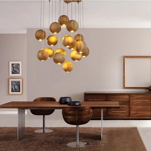 Hout ballen kroonluchter verlichting, moderne Noordse creatieve hanglamp drop lights voor loft kamer hotel restaurant winkel decor