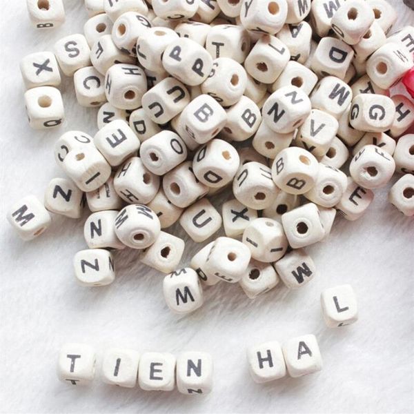 Perles en bois 500 pièces / lot Alphabet naturel lettre Cube perles en bois 8x8mm 10x10mm pour la fabrication de bijoux bracelet à bricoler soi-même Neklace perles en vrac 220G