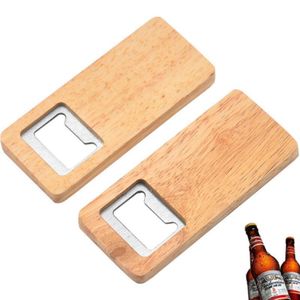Houten bierflesopener roestvrij staal met vierkante houten handvat openers bar keuken accessoires party cadeau in voorraad xu