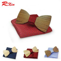 Houten bowtie en hankerchief sets 20 stijlen handgemaakte vintage traditionele strik voor zakelijke afgewerkte product strikje 12 * 6cm voor volwassenen