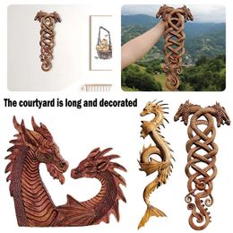 Tallado de madera Dragón de arte Decoración Resin Dragones gemelos Mirando tareas de arte de Dragón Long Twining Artesanía a mano para decoración del hogar 240429