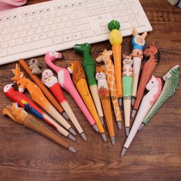 Stylos à bille roulante noir Stylos à bille 40Modèles Animaux en bois Creative stylos à bille roulante Enfants Cadeaux drôles