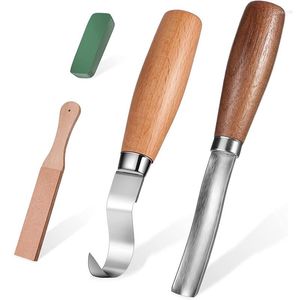 Kit de herramientas para tallar madera con cincel de gubia, juego de cucharas, afilador de paleta de correa de doble cara