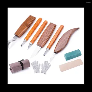 Ensemble d'outils de sculpture sur bois, Kit de couteaux pour débutants, gants résistants aux coupures, lime à aiguille, cuillère, travail du bois pour adultes