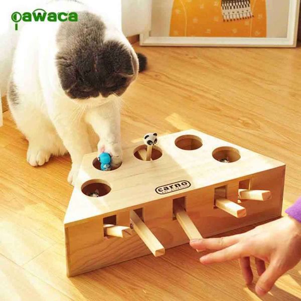 Chat en bois Hit Gophers Jouets Interactive Catch Mouse Game Machine Tease Whack-a-Mouse Cat Teaser Toy 210929