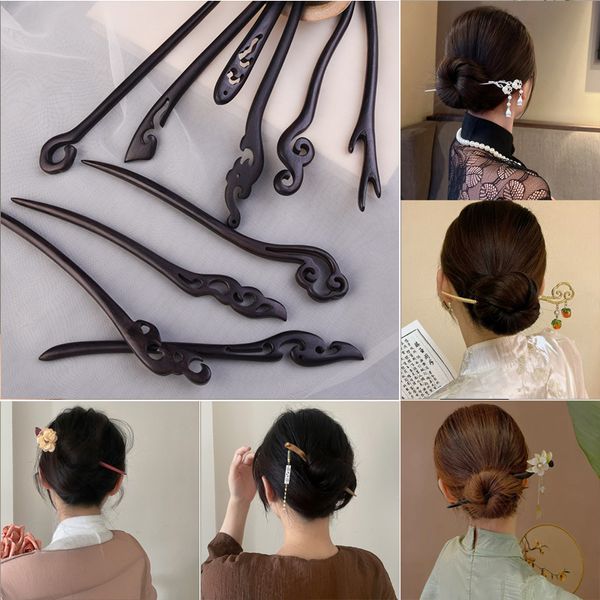 Bois chinois japonais baguettes de cheveux crayon baguettes de cheveux baguettes pince à cheveux pour petits pains épingles à cheveux ébène baguettes de cheveux pour femmes filles accessoire de cheveux