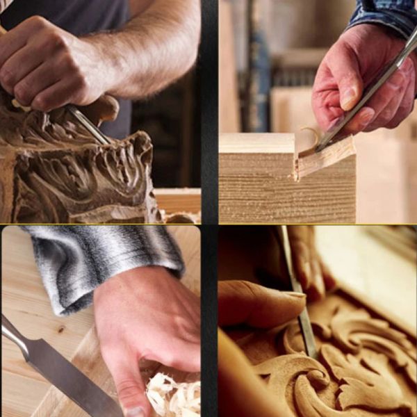 Ensemble de bulleau en bois CRV Steel Carving ciseau Professional Chisel Knife Hand Tool Set pour les gouges de boiseries de sculpture détaillées de base Gouges