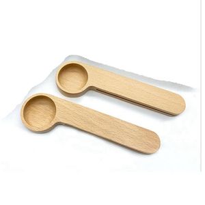 Wood Coffee Scoop with Bag Clip Tainlespeen Solide Beech Lepel