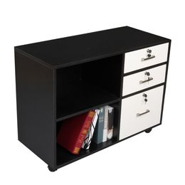 Armoire en bois avec 3 tiroirs et 2 étagères ouvertes armoire de rangement de bureau avec support d'imprimante de roue, 35,5 "L x 15,7" W x 26 "H