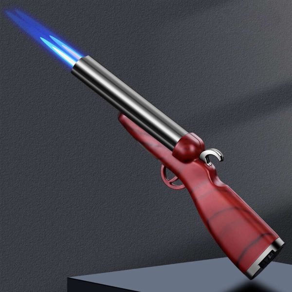 Fusil de fusil à double baril à grain de bois plus léger du pistolet à flamme bleu briquet plus léger pour la cigarette