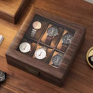 Boîte de rangement de montre en cuir à grains en bois Boîte à cadeau de montre à poussière Boîte à cadeaux Affichage d'affichage Box 240426